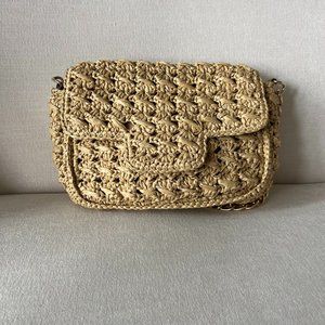 120 Lino khaki woven raffia chanel-style bag